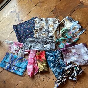 Assorted Floral and Patterned Silk-Like Scarves - Multicolor Set